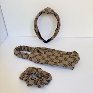 Brown Monogram 3-Piece Hair Accessory Set - Headband, Scrunchie & Scarf